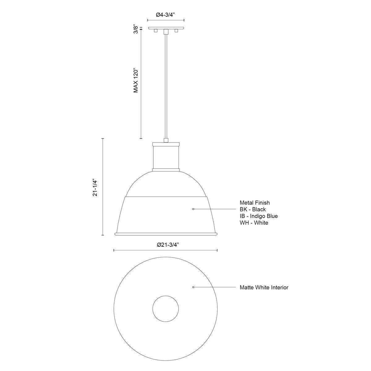 Suspension Irving Bleu indigo, 21 3/4" – vue 4