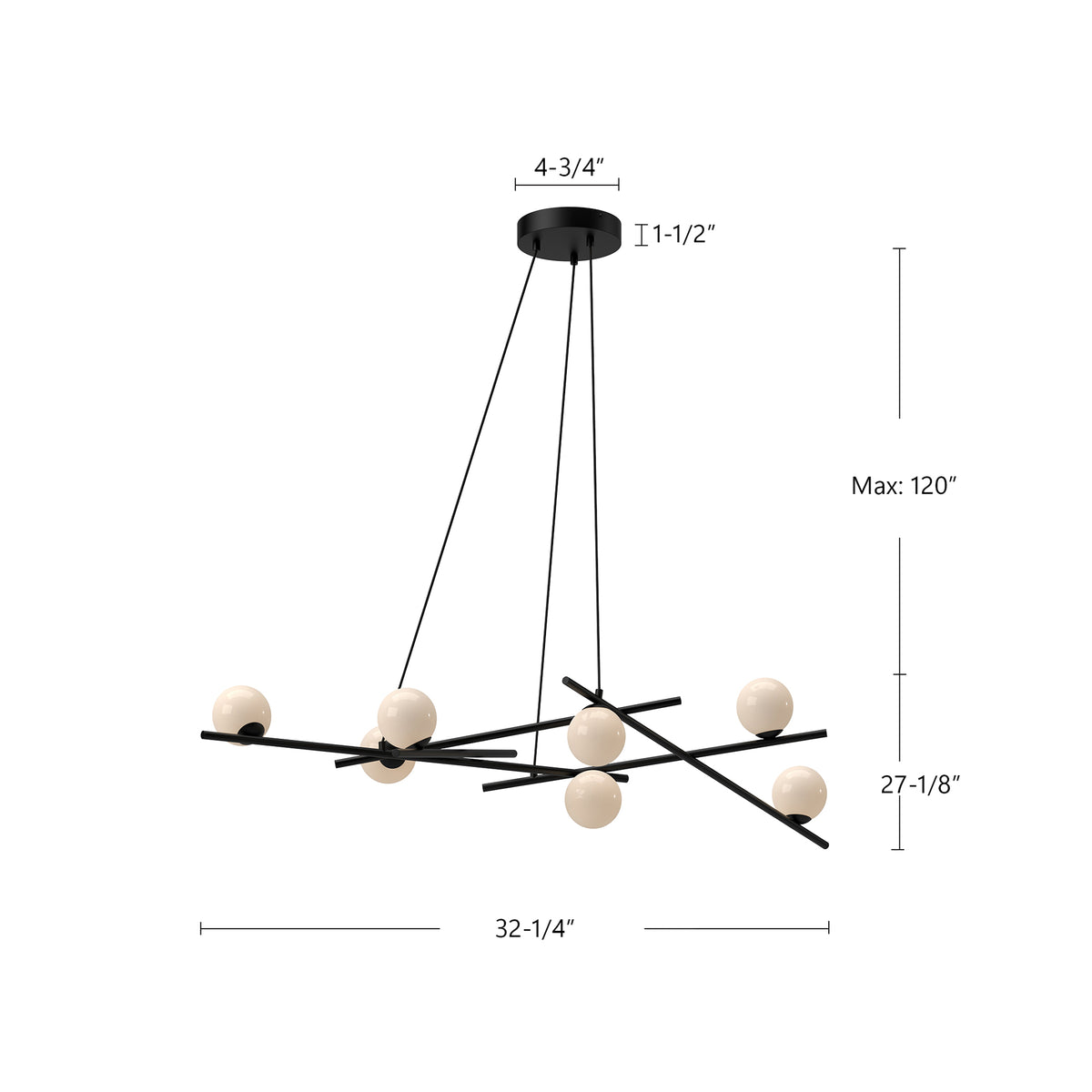 Suspension linéaire Amara Noir / Verre opale – vue 4