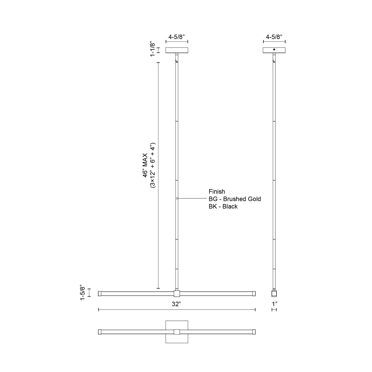 Suspension linéaire Blade Or brossé – vue 3