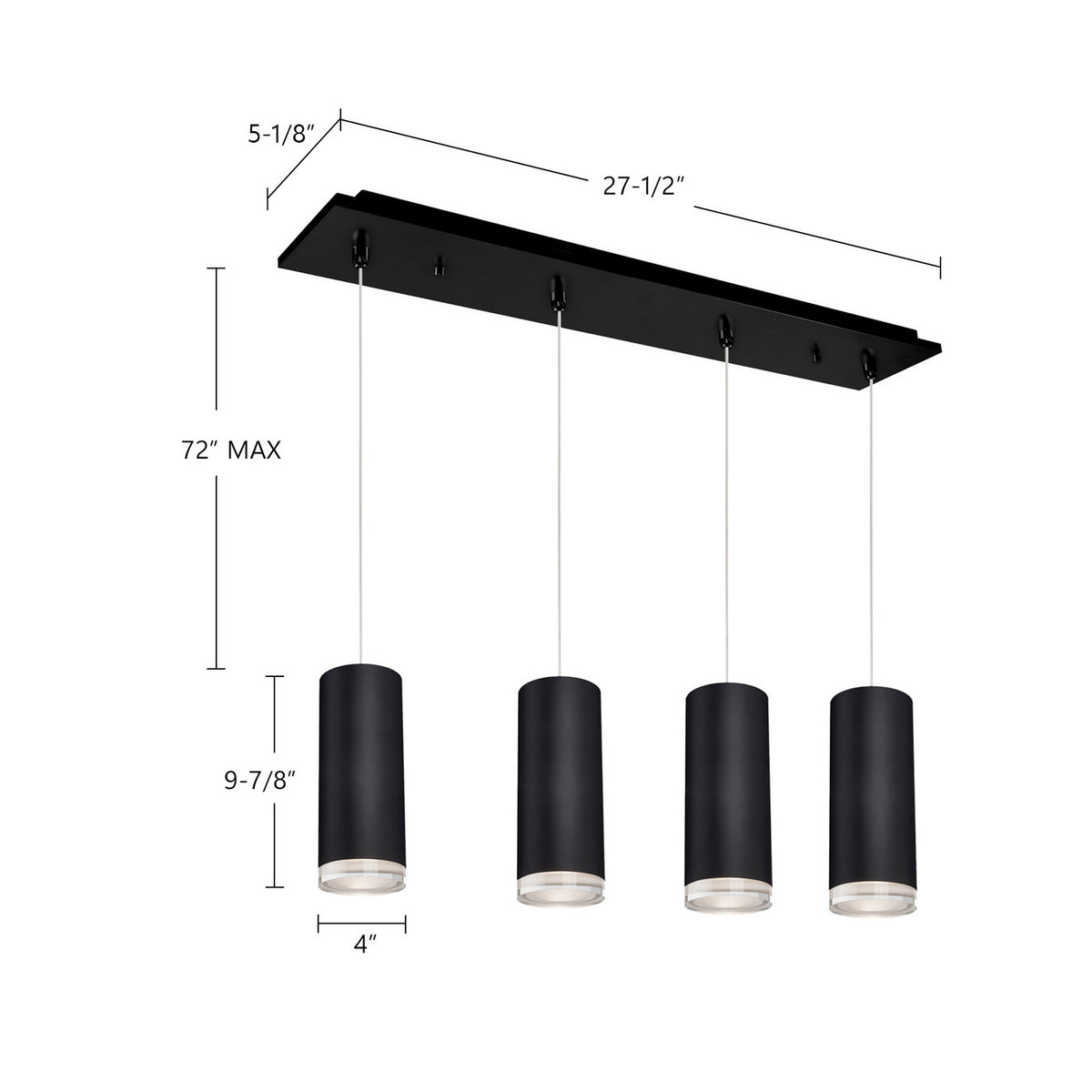 Suspension linéaire Cameo Noir, nombre ampoules 4 – vue 2