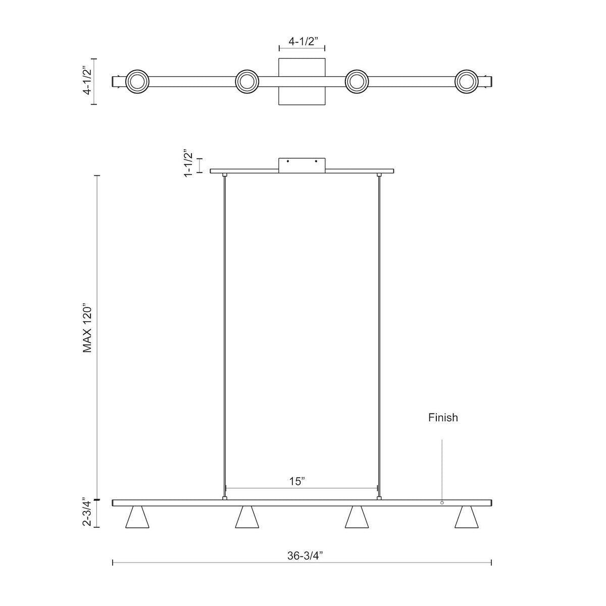 Suspension linéaire Dune Noir, 36 7/8" – vue 3