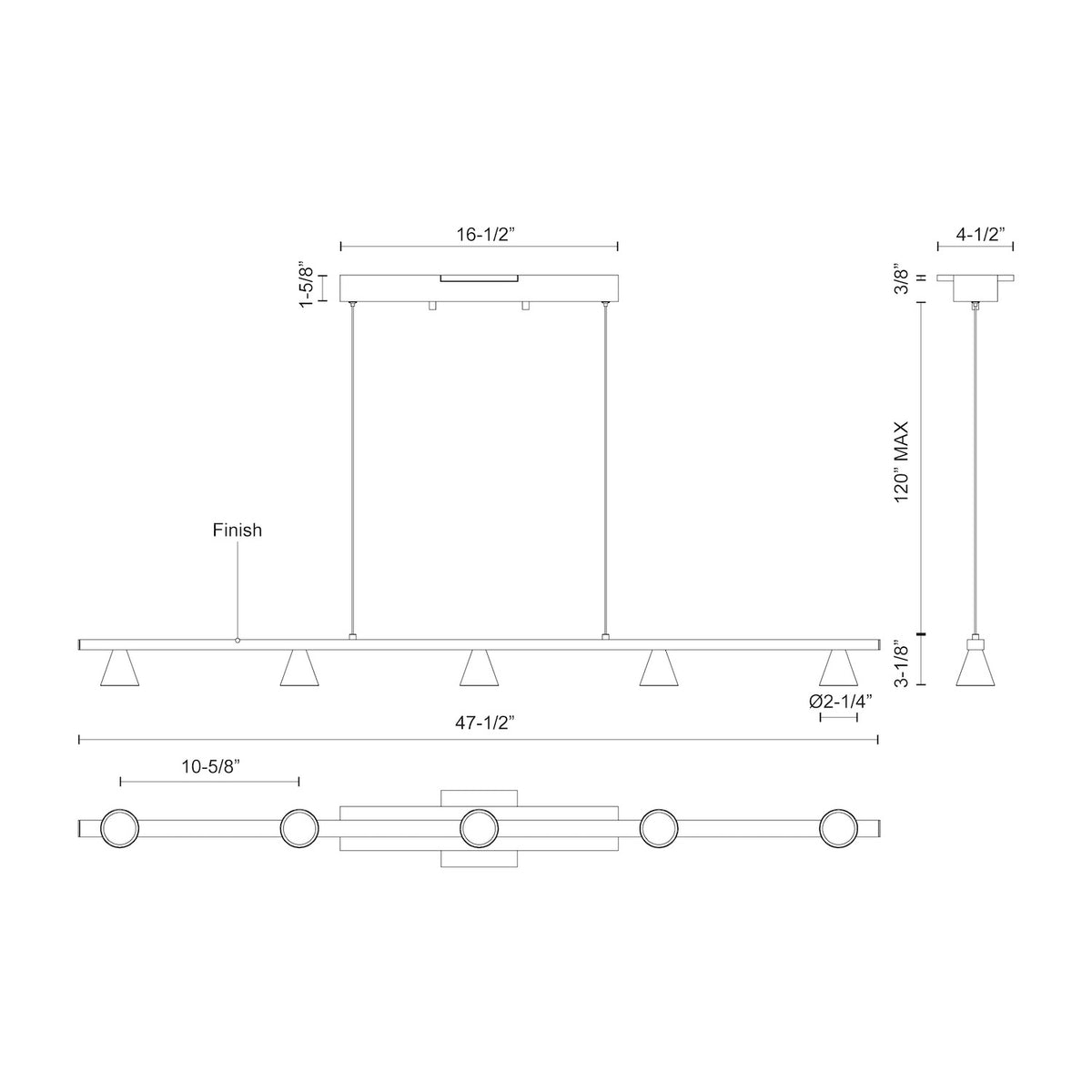 Suspension linéaire Dune Nickel brossé, 47 1/2" – vue 3