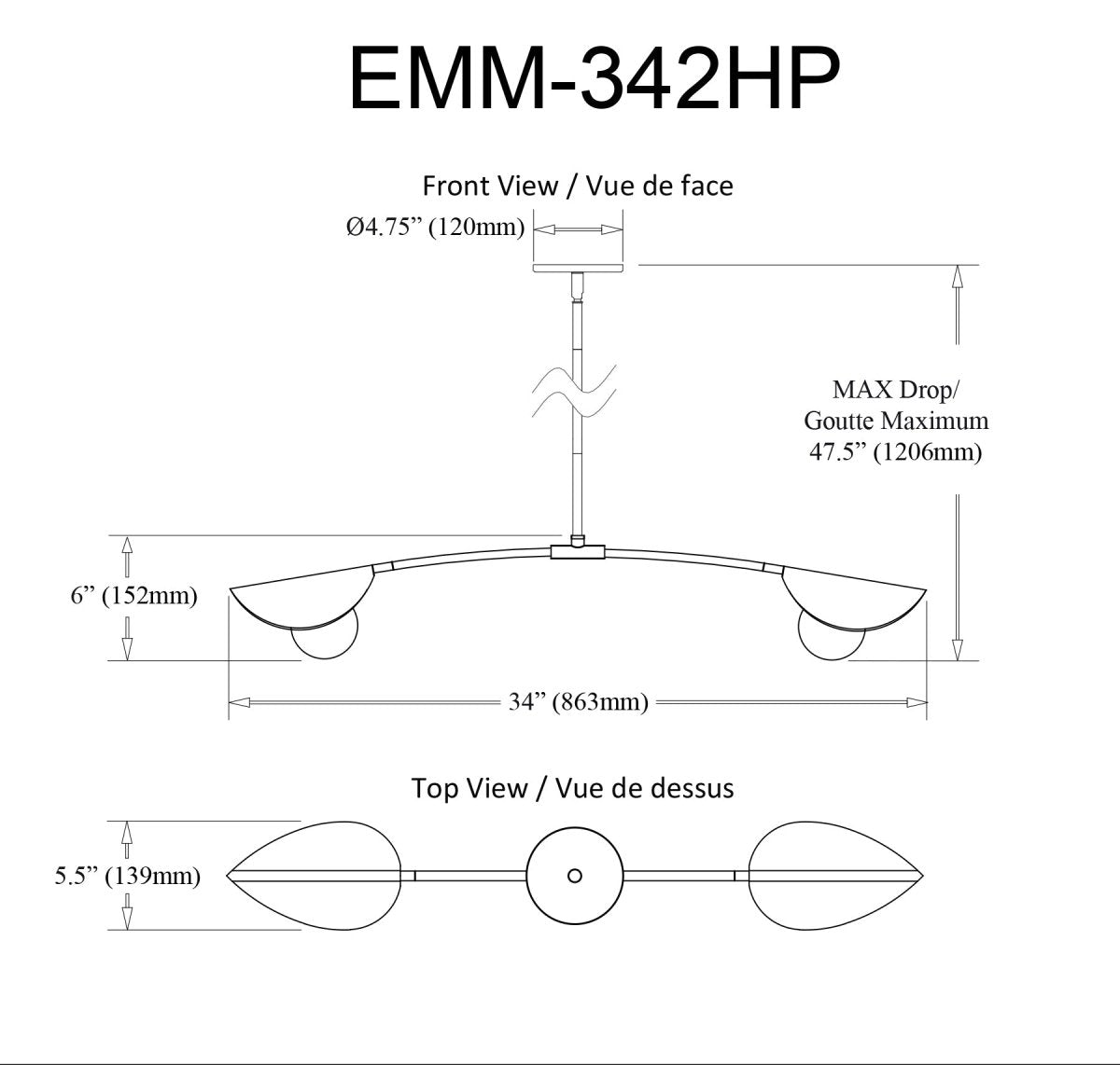 Suspension linéaire Emma - Noir mat et Laiton vieilli 34" by Dainolite | Luminaires & cie