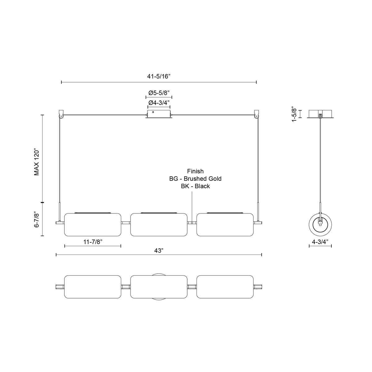 Suspension linéaire Hilo Or brossé – vue 2