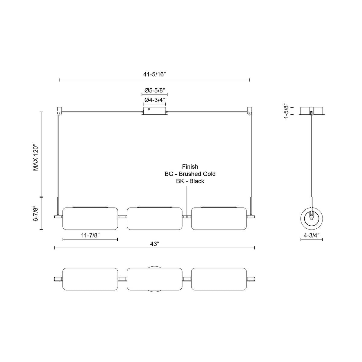 Suspension linéaire Hilo Noir – vue 3
