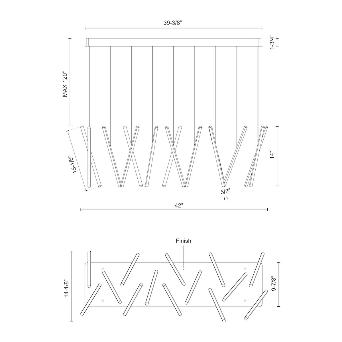 Suspension linéaire multiple Chute Noir – vue 3