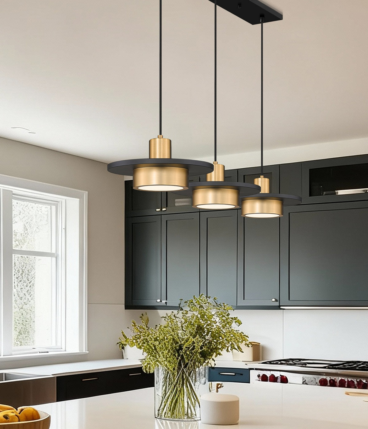 Suspension linéaire multiple Ludo Noir mat + Or moderne, nombre ampoules 3 – vue 8