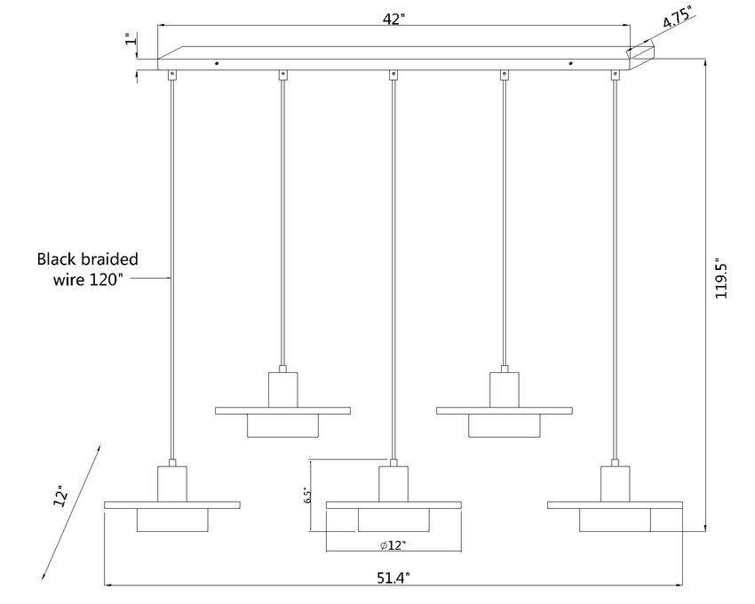 Suspension linéaire multiple Ludo Nickel brossé, nombre ampoules 5 – vue 6