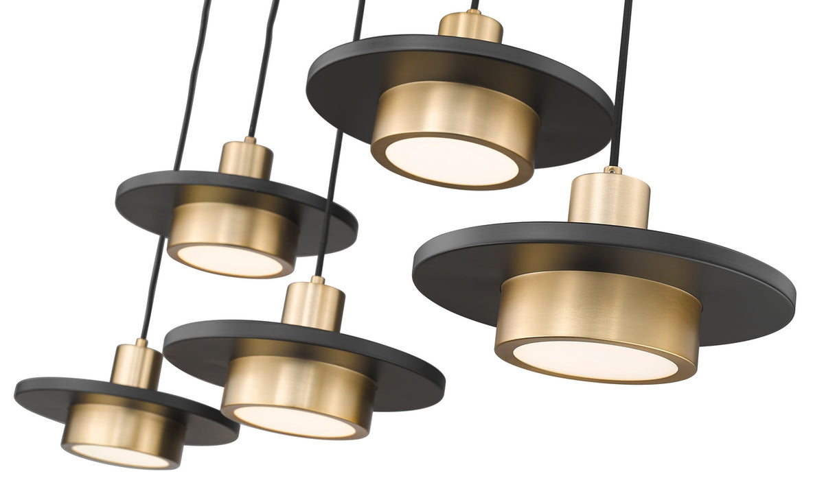 Suspension linéaire multiple Ludo Noir mat + Or moderne, nombre ampoules 5 – vue 4
