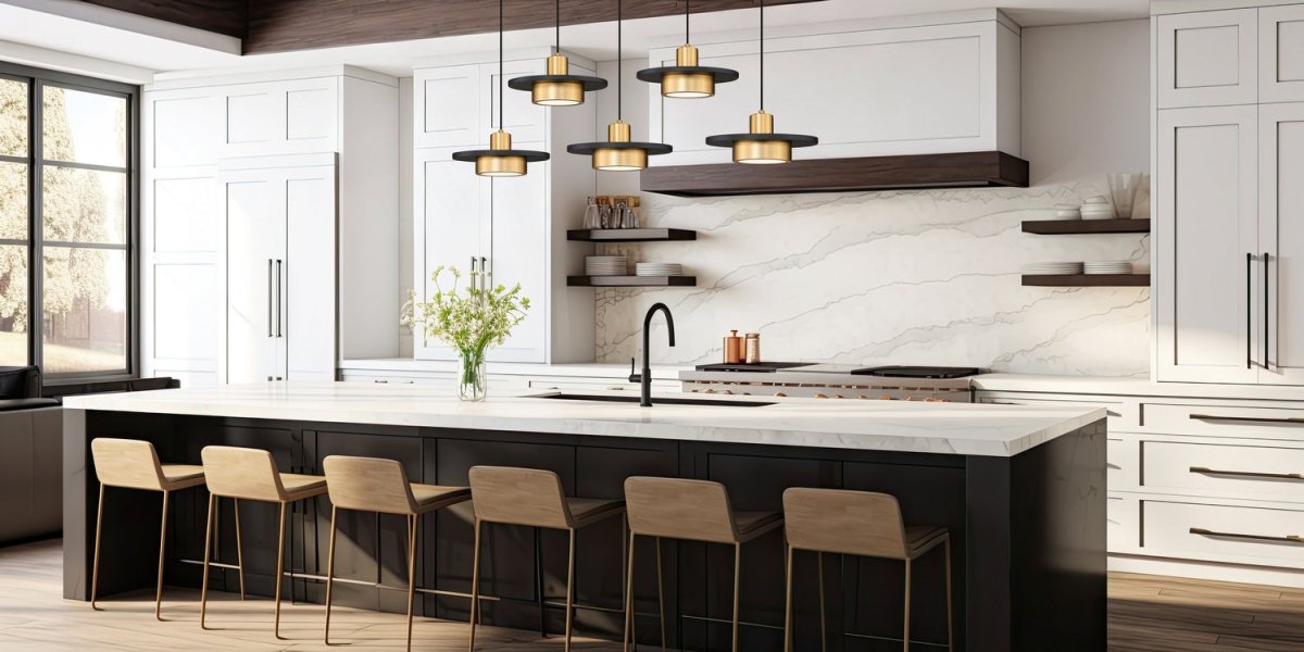 Suspension linéaire multiple Ludo - Blanc mat + Or moderne 5 by Z-Lite | Luminaires & cie