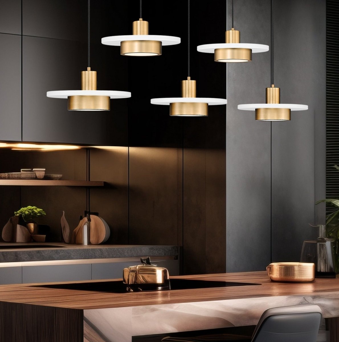 Suspension linéaire multiple Ludo - Blanc mat + Or moderne 5 by Z-Lite | Luminaires & cie