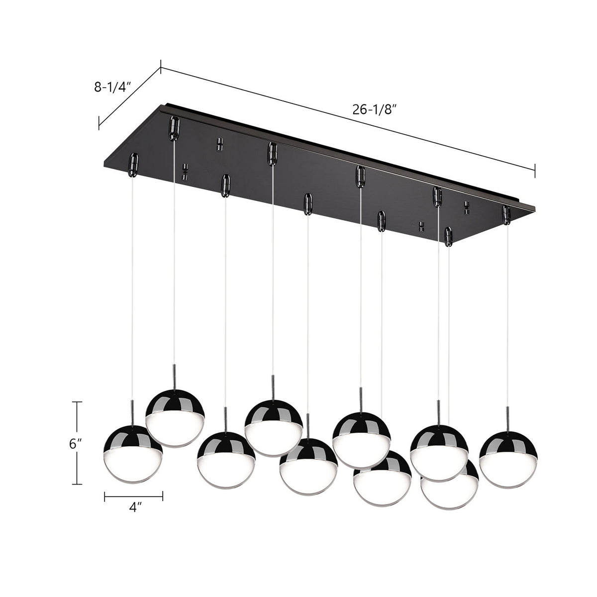 Suspension linéaire multiple Pluto Noir chrome – vue 2
