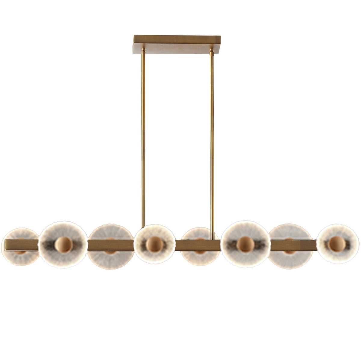 Suspension linéaire Oriana nombre ampoules 8, Transparent texturé / Laiton vieilli – Dainolite