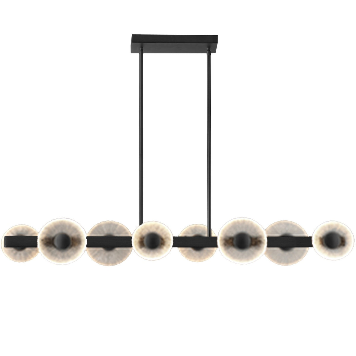 Suspension linéaire Oriana nombre ampoules 8, Verre transparent texturé / Noir mat – Dainolite