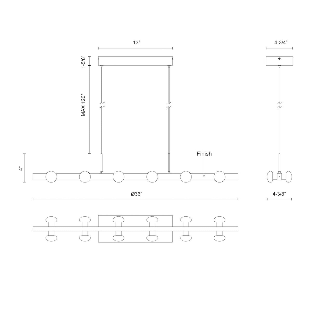 Suspension linéaire Rezz Noir – vue 4