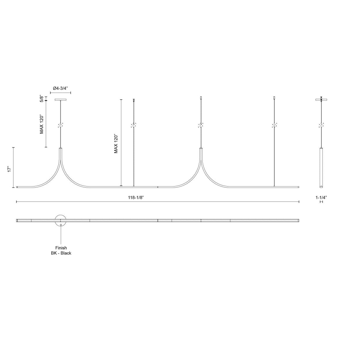 Suspension linéaire Thread - 118 1/8" Driver dans le canopy by Kuzco Lighting | Luminaires & cie