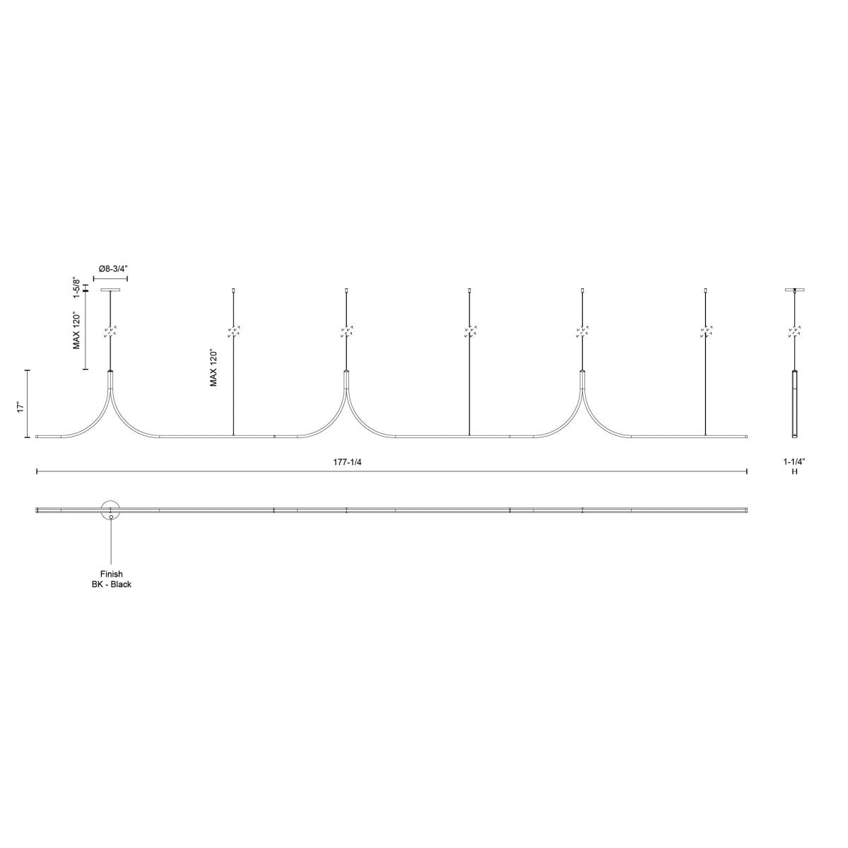Suspension linéaire Thread - 177 1/4" Driver dans le canopy by Kuzco Lighting | Luminaires & cie