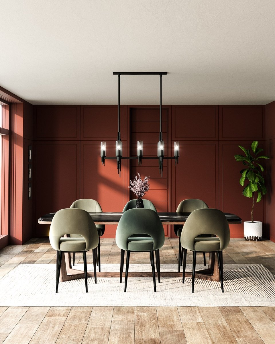 Suspension linéaire Torres - Verre côtelé transparent / noir mat by Alora Lighting | Luminaires & cie