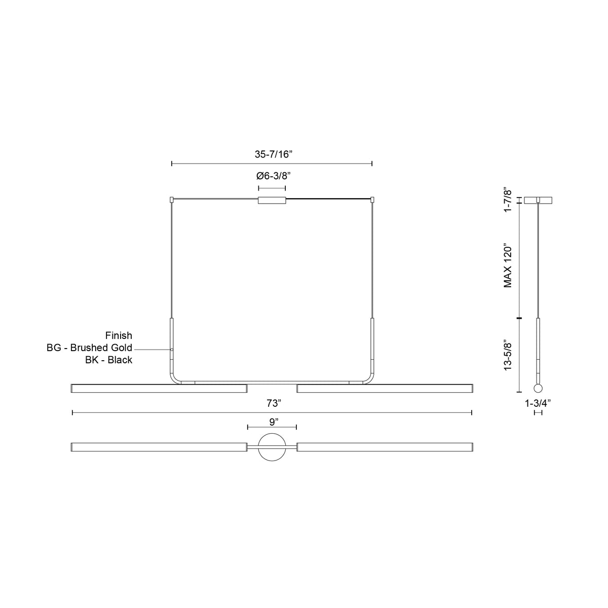 Suspension linéaire Vesper Noir, 73" – vue 3