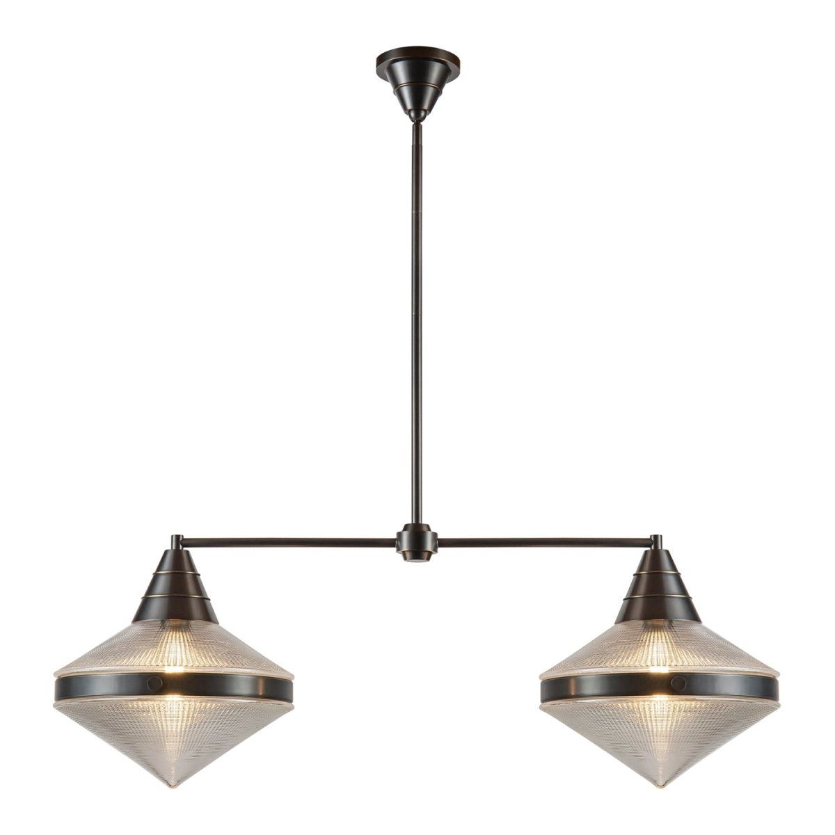 Suspension linéaire Willard - Bronze urbain / verre prismatique by Alora Lighting | Luminaires & cie