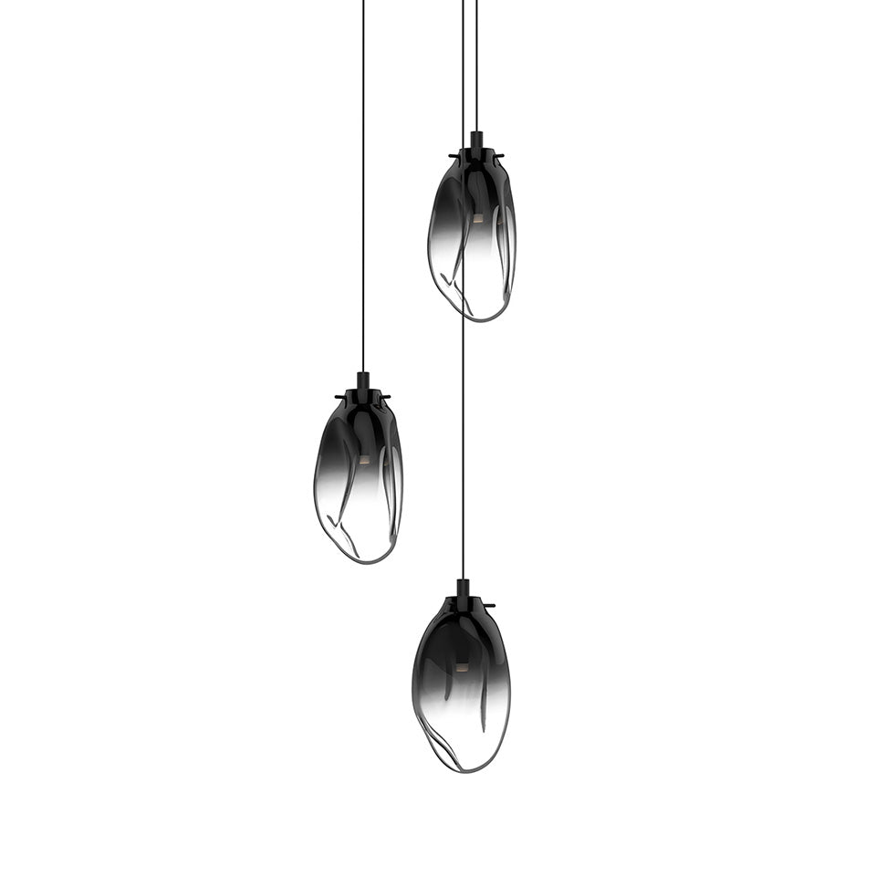Suspension Liquid Multiple - 6" Dia (Régulier) Noir satiné avec vitre Fondue Fumée 3 - lumières Canopé Rond by Sonneman | Luminaires & cie
