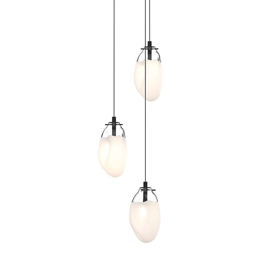 Suspension Liquid Multiple - 6" Dia (Régulier) Noir satiné avec verre Blanc Coulé 3 - lumières Canopé Rond by Sonneman | Luminaires & cie