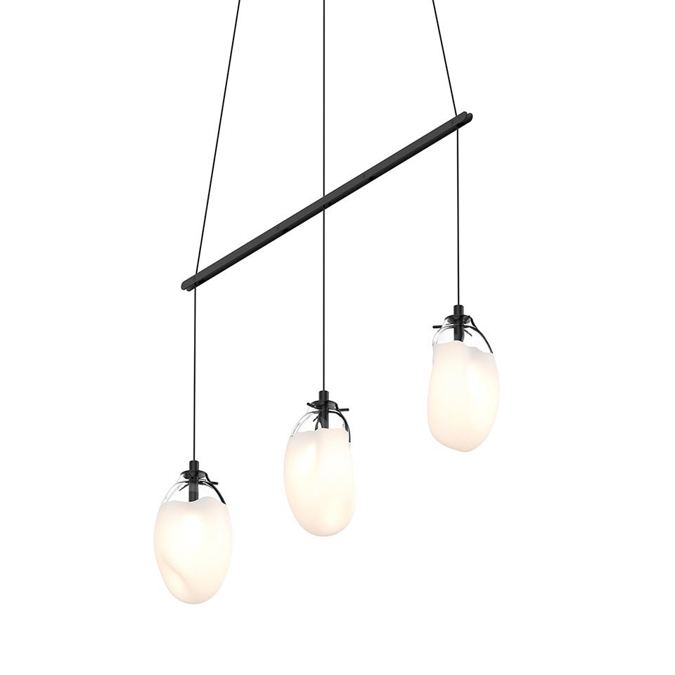 Suspension Liquid Multiple - 6" Dia (Régulier) Noir satiné avec verre Blanc Coulé 3 - lumières Linéaire by Sonneman | Luminaires & cie