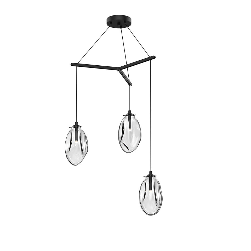 Suspension Liquid Multiple - 6" Dia (Régulier) Noir satiné avec verre Transparent 3 - lumières Trio by Sonneman | Luminaires & cie