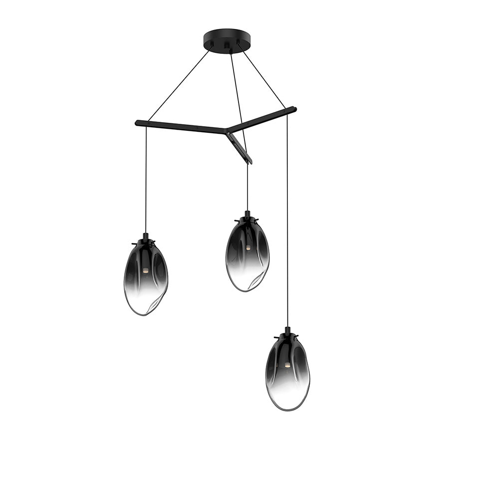 Suspension Liquid Multiple - 6" Dia (Régulier) Noir satiné avec vitre Fondue Fumée 3 - lumières Trio by Sonneman | Luminaires & cie