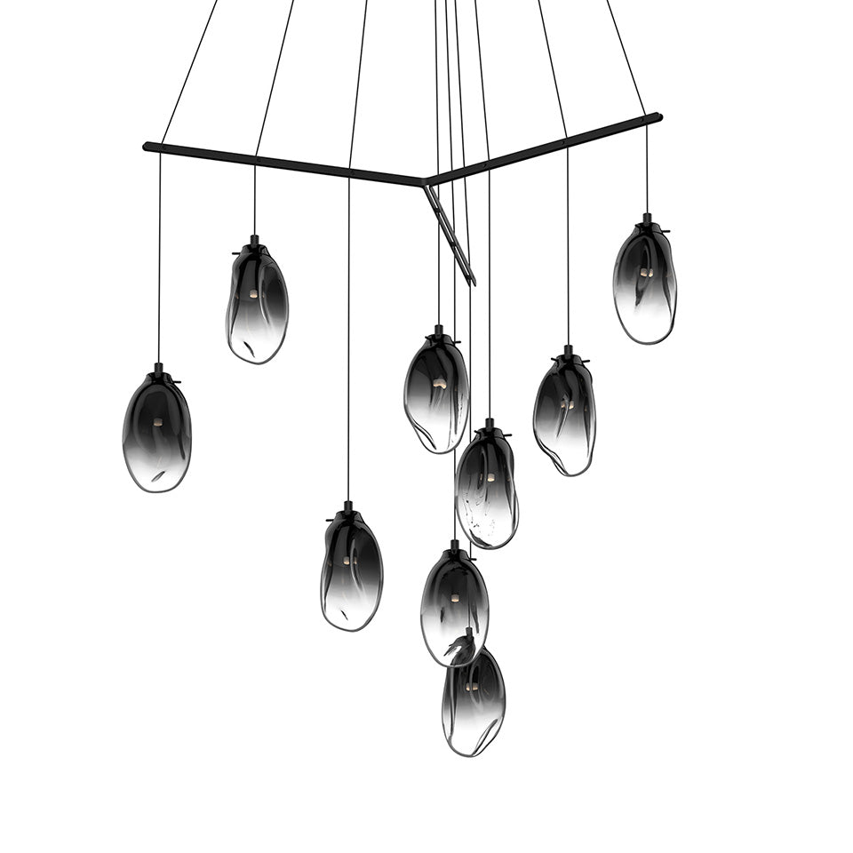 Suspension Liquid Multiple - 6" Dia (Régulier) Noir satiné avec vitre Fondue Fumée 9 - lumières Trio by Sonneman | Luminaires & cie