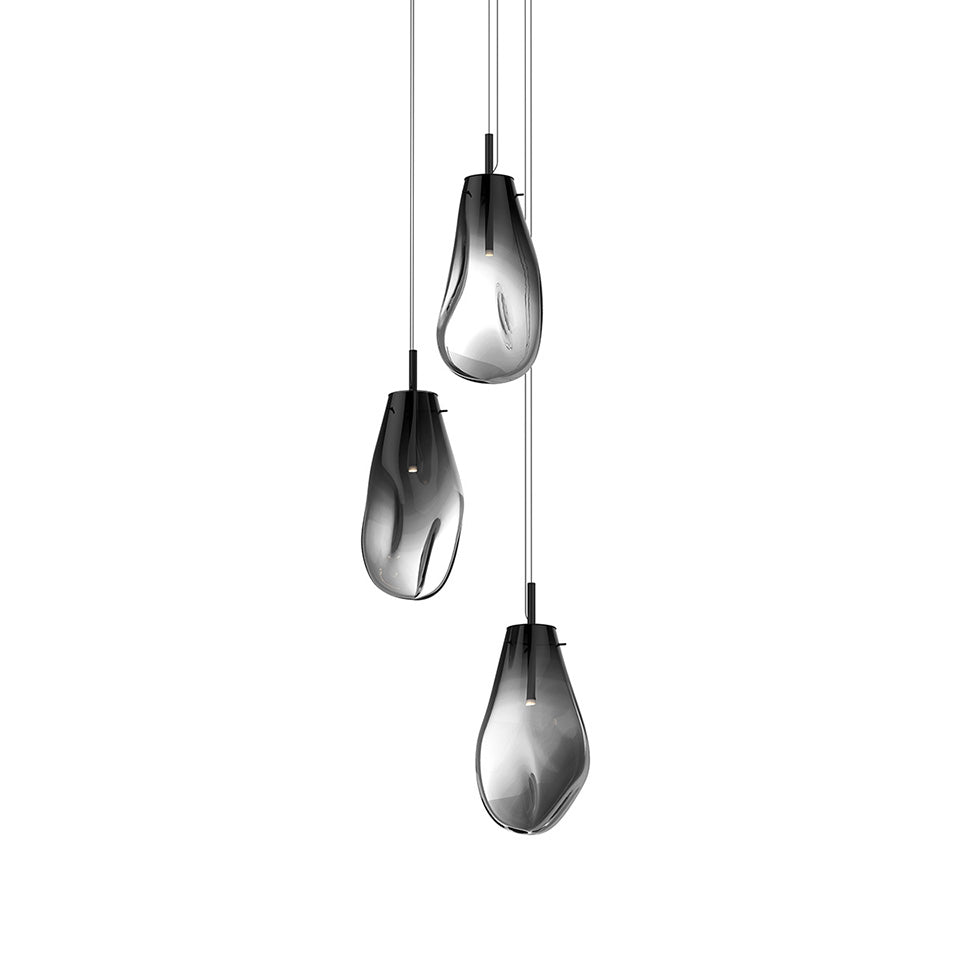 Suspension Liquid Multiple - 10.5 Dia (Large) Noir satiné avec vitre Fondue Fumée 3 - lumières Canopé Rond by Sonneman | Luminaires & cie