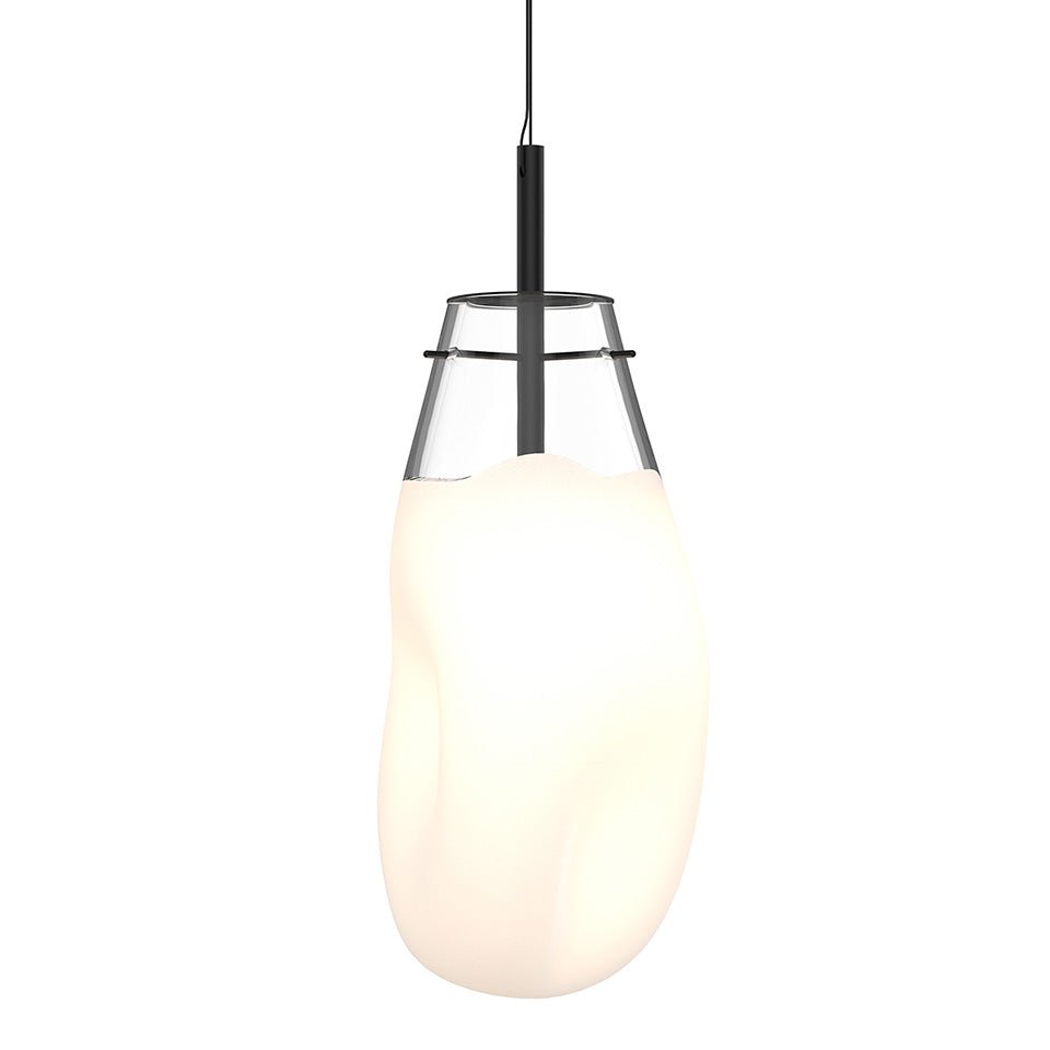 Suspension Liquid Simple - 10.5 Dia (Large) Noir satiné avec verre Blanc Coulé by Sonneman | Luminaires & cie