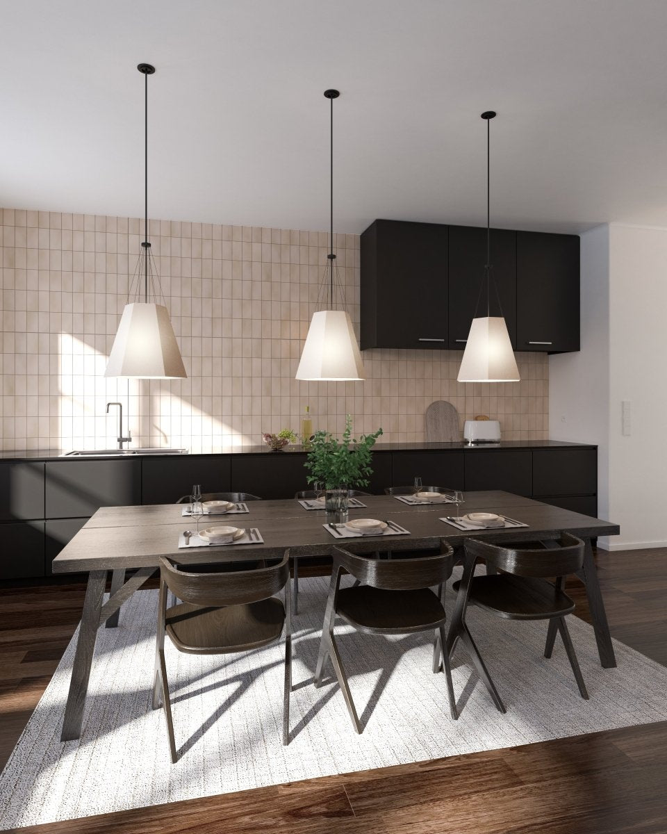 Suspension Manila - Lin noir / blanc mat by Alora Lighting | Luminaires & cie