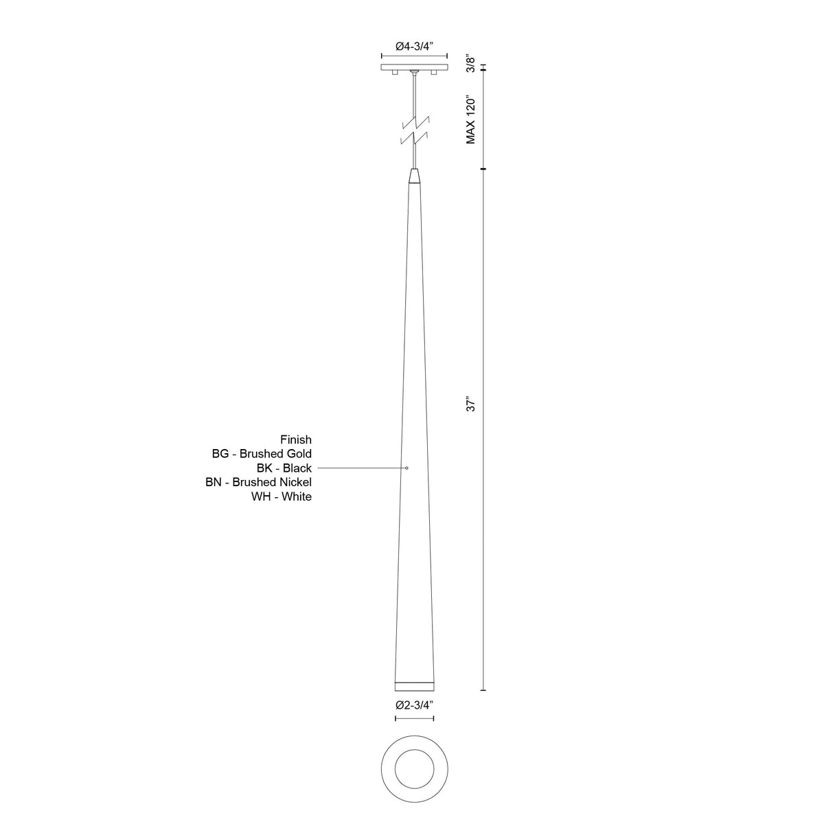 Mini-suspension Mina Noir, 37" – vue 3