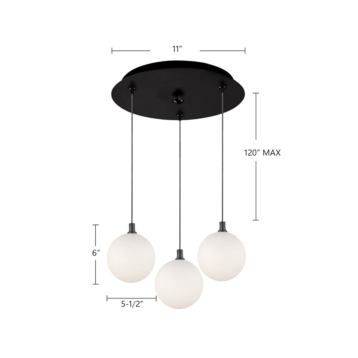 Suspension multiple Bolla Noir, Verre transparent à l'extérieur, opale à l'intérieur, 11 7/8" – vue 2