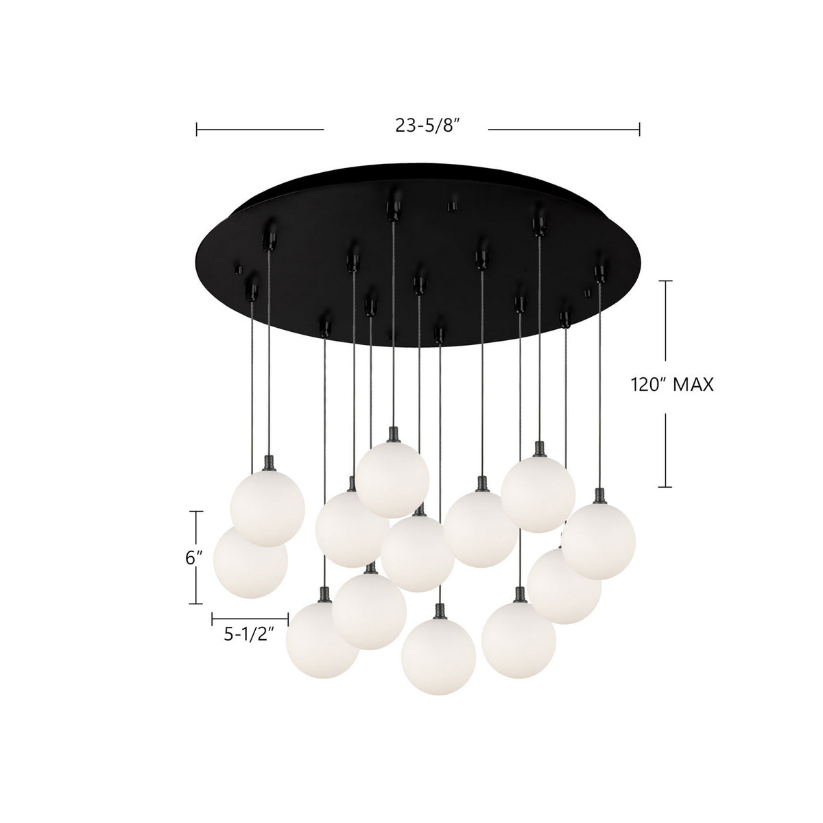 Suspension multiple Bolla Noir, Verre transparent à l'extérieur, opale à l'intérieur, 25 1/4" – vue 2