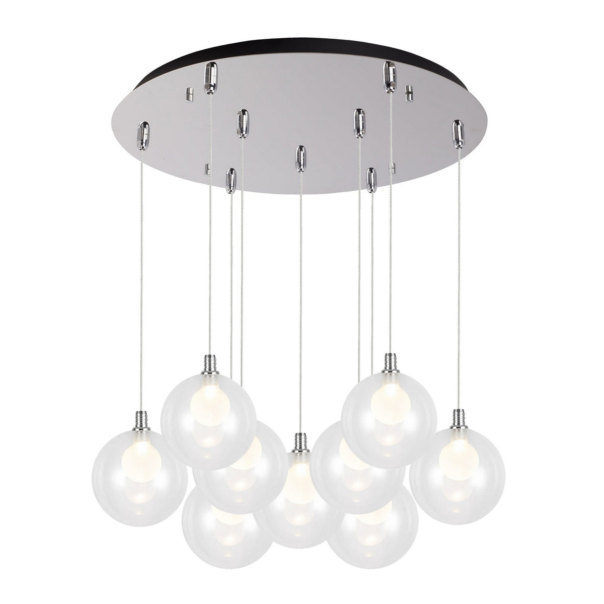 Suspension multiple Bolla Chrome, Verre transparent à l'extérieur, opale à l'intérieur, 19 5/8" – Kuzco Lighting