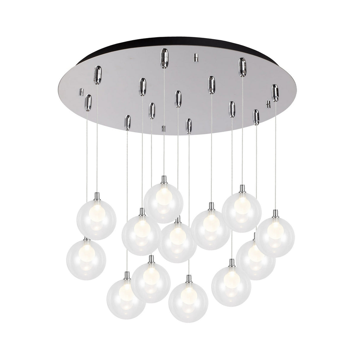 Suspension multiple Bolla Chrome, Verre transparent à l'extérieur, opale à l'intérieur, 25 1/4" – Kuzco Lighting