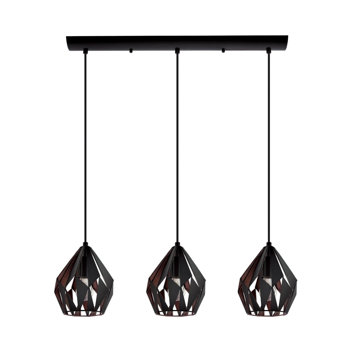 Suspension multiple Carlton 3 - Noir mat et cuivre 7 1/4" 3 by Eglo | Luminaires & cie