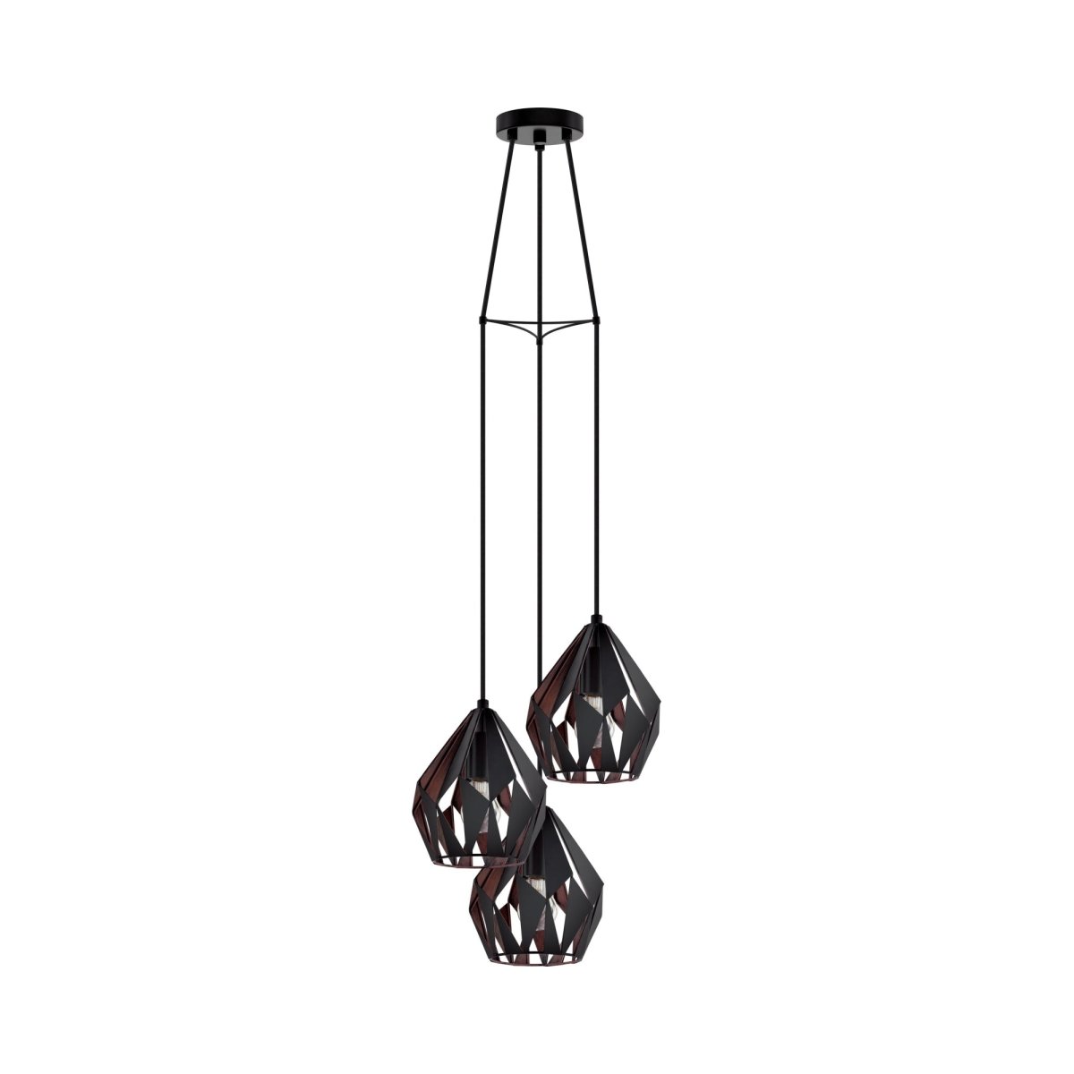 Suspension multiple Carlton 3 - Noir mat et cuivre 12 1/2" 3 by Eglo | Luminaires & cie