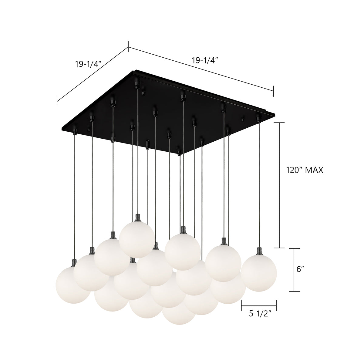 Suspension multiple carrée Bolla Or brossé, Verre transparent à l'extérieur, opale à l'intérieur – vue 2