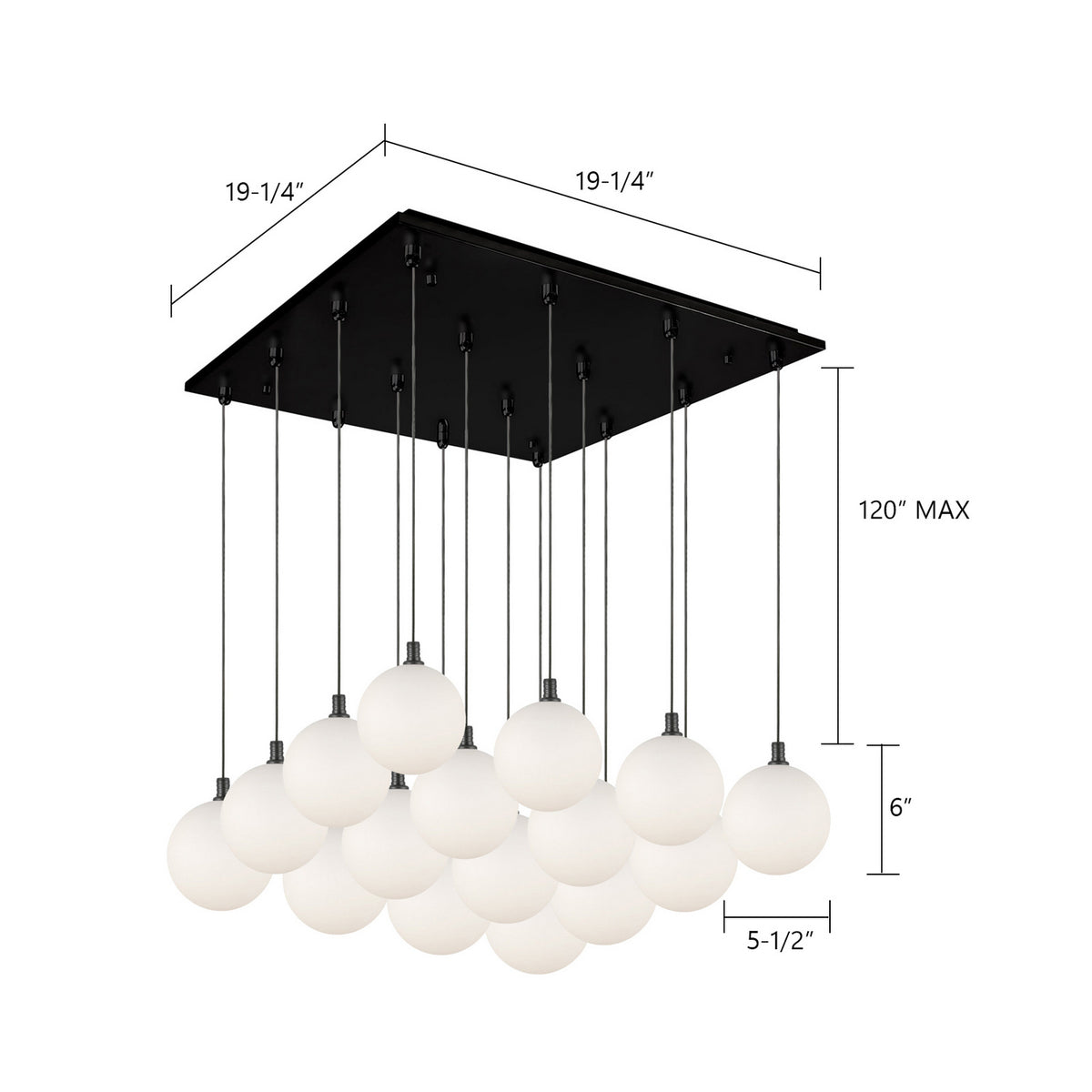 Suspension multiple carrée Bolla Noir, Verre transparent à l'extérieur, opale à l'intérieur – vue 2