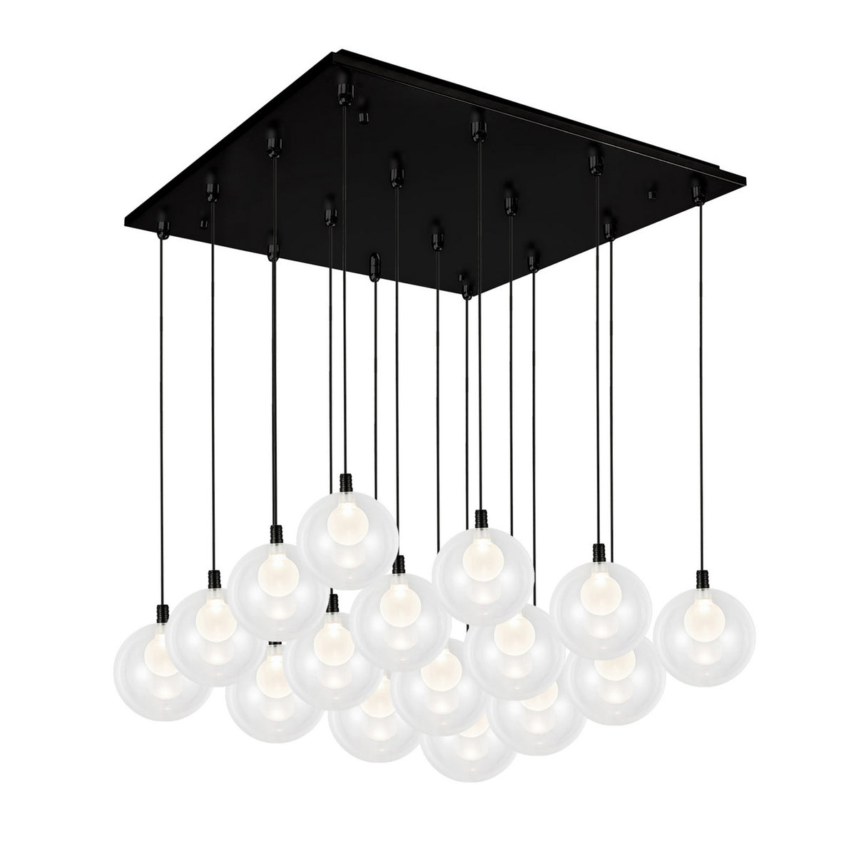 Suspension multiple carrée Bolla Noir, Verre transparent à l'extérieur, opale à l'intérieur – Kuzco Lighting