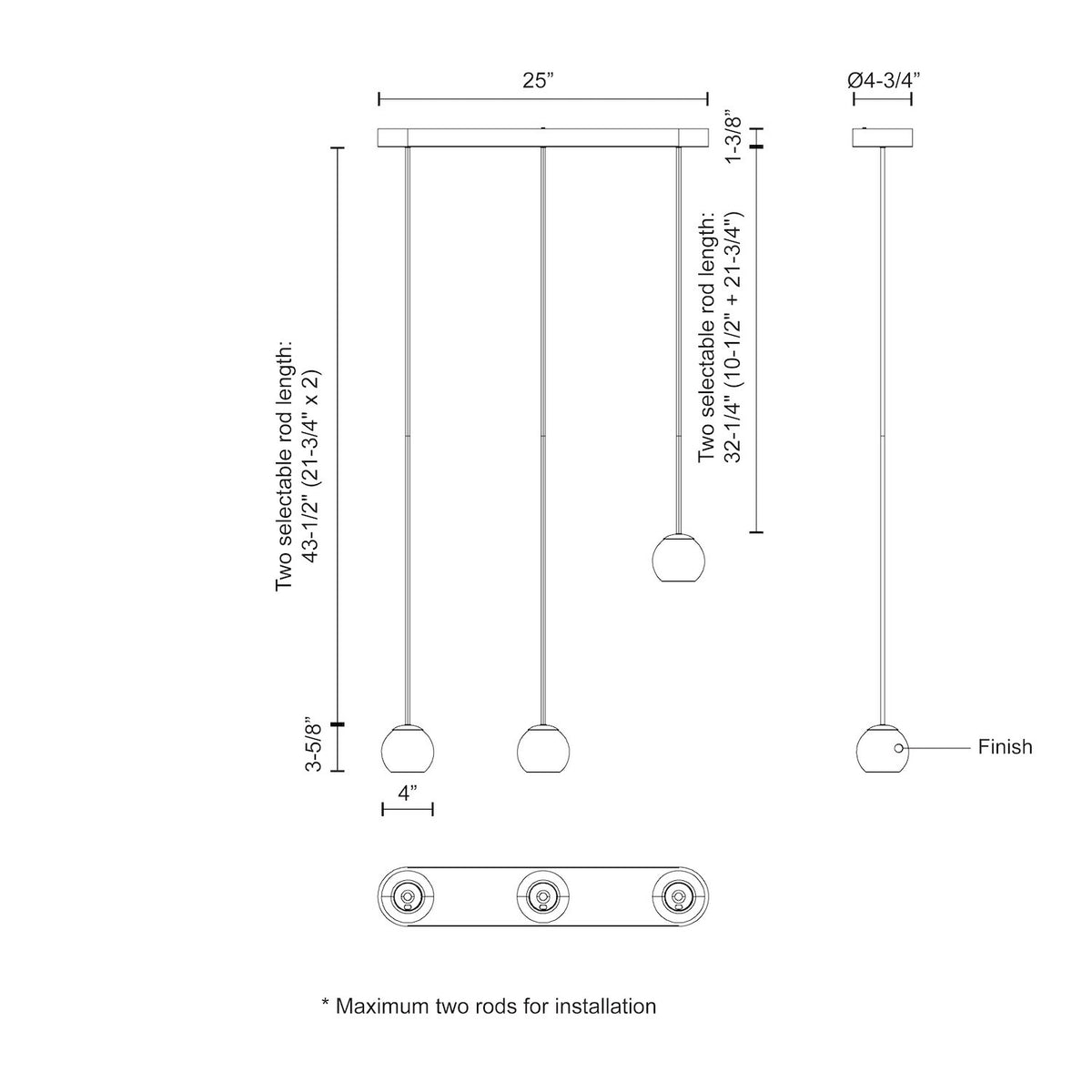 Suspension linéaire Europa Noir – vue 2