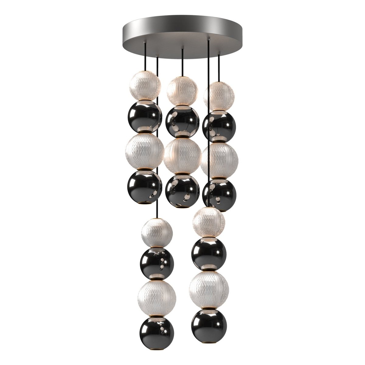 Suspension multiple Onyx - Nickel poli 5 suspensions by Alora Lighting | Luminaires & cie