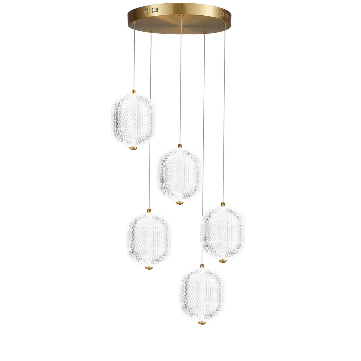 Suspension multiple Peri nombre ampoules 5, Transparent / Laiton vieilli – vue 2