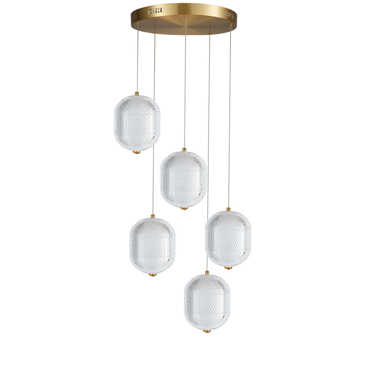 Suspension multiple Peri nombre ampoules 5, Transparent / Laiton vieilli – Dainolite