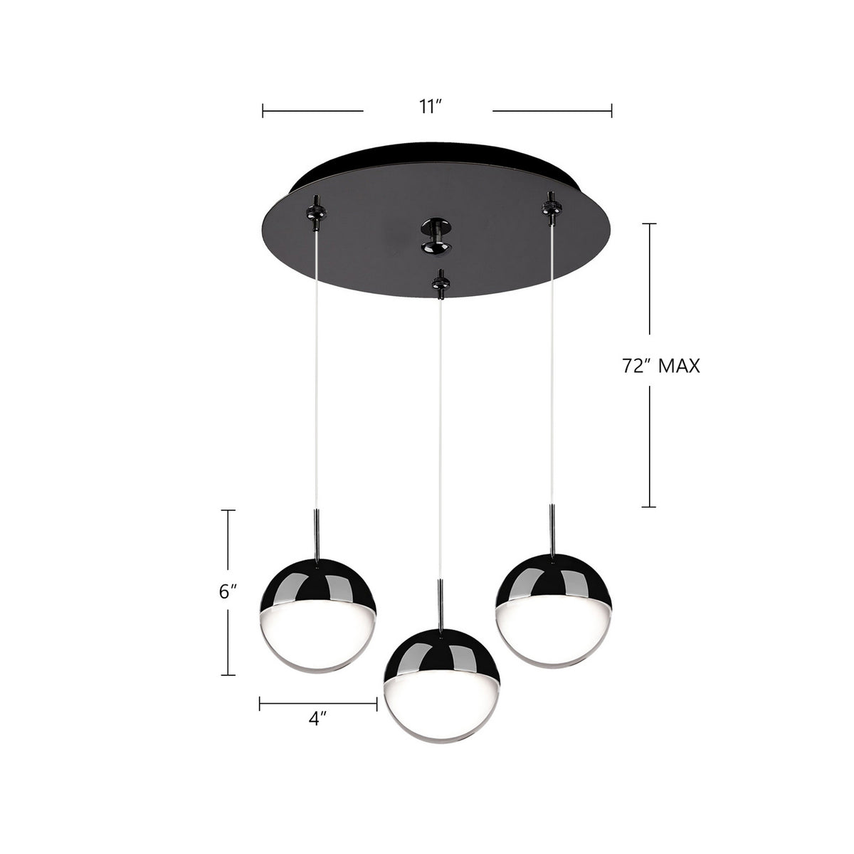 Suspension multiple Pluto Noir chrome, 11 1/2" – vue 2