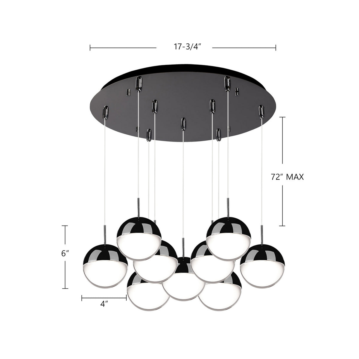 Suspension multiple Pluto Noir chrome, 18 1/8" – vue 2