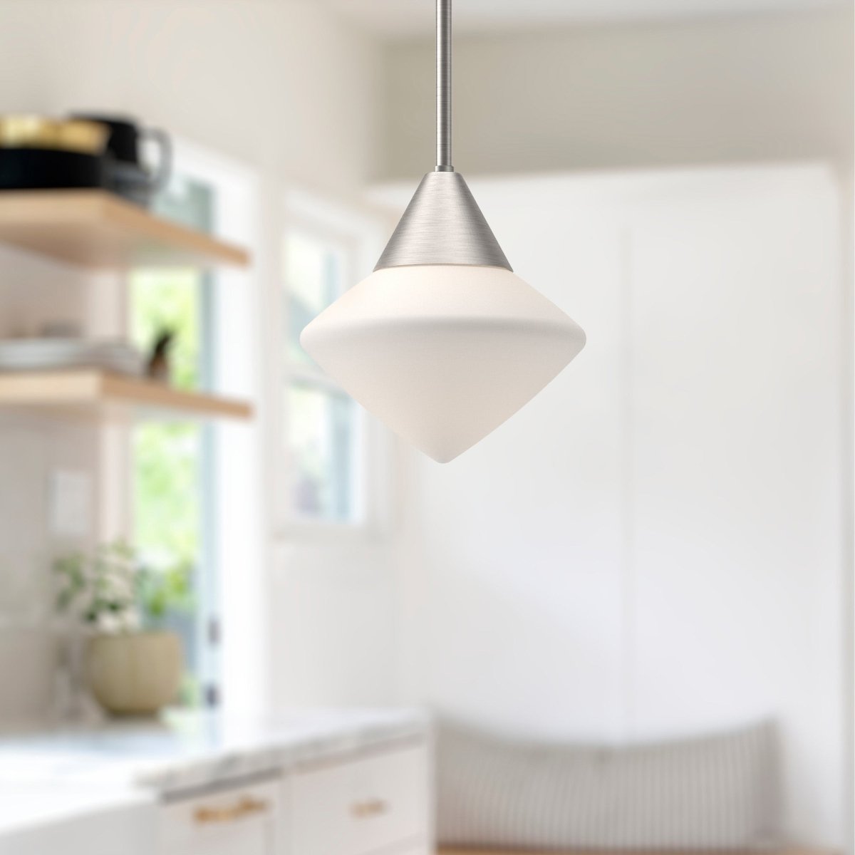 Suspension Nora - Nickel / Opale Brossed Verre 8" by Alora Lighting | Luminaires & cie